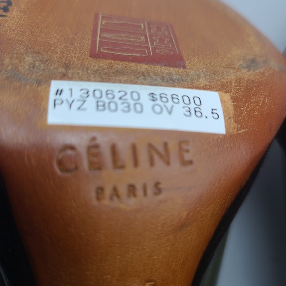 CELINE women heels pumps army green leather pointed toe SIZE US 5.5 EUR 36.5 - Picture 10 of 12